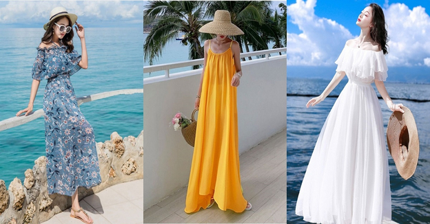 Đầm maxi dáng dài là trang phục không thể thiếu trong vali du lịch biển mùa hè