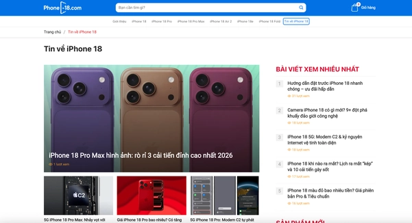 Chuyên mục Tin tức iPhone 18 trên phone-18.com